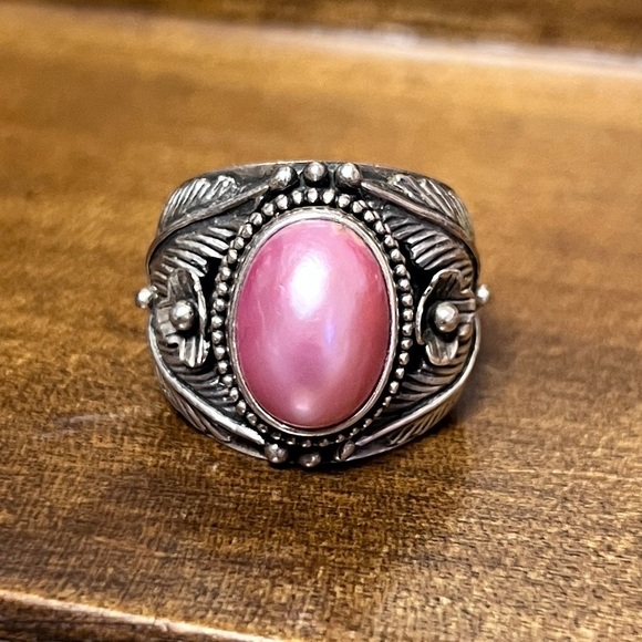MERAN Vintage Southwestern Pink Mauve Pearl Ring Sterling Silver 925 - Picture 3 of 11